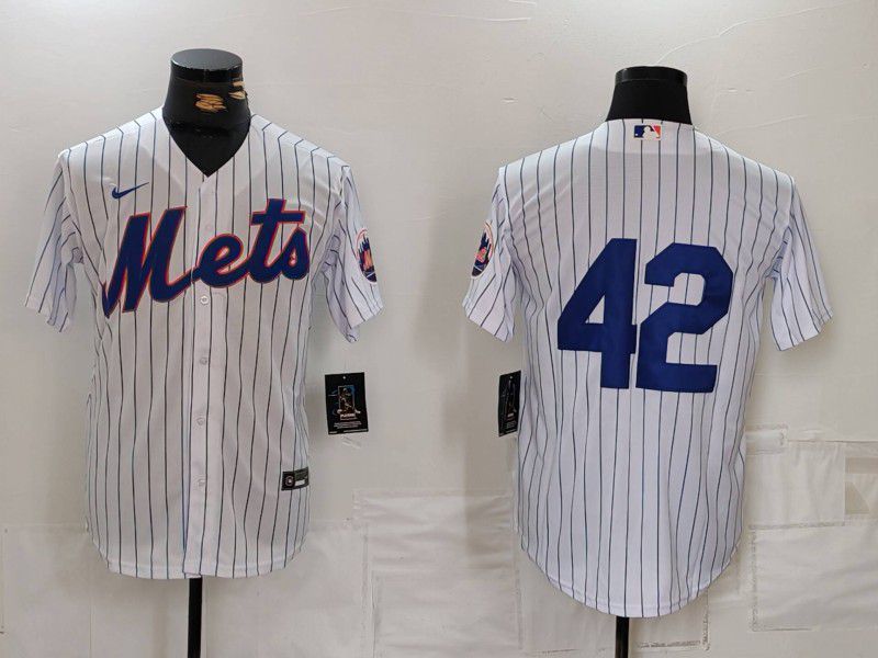 Men New York Mets #42 No Name White Stripe Game 2024 Nike MLB Jersey style 1->new york mets->MLB Jersey
